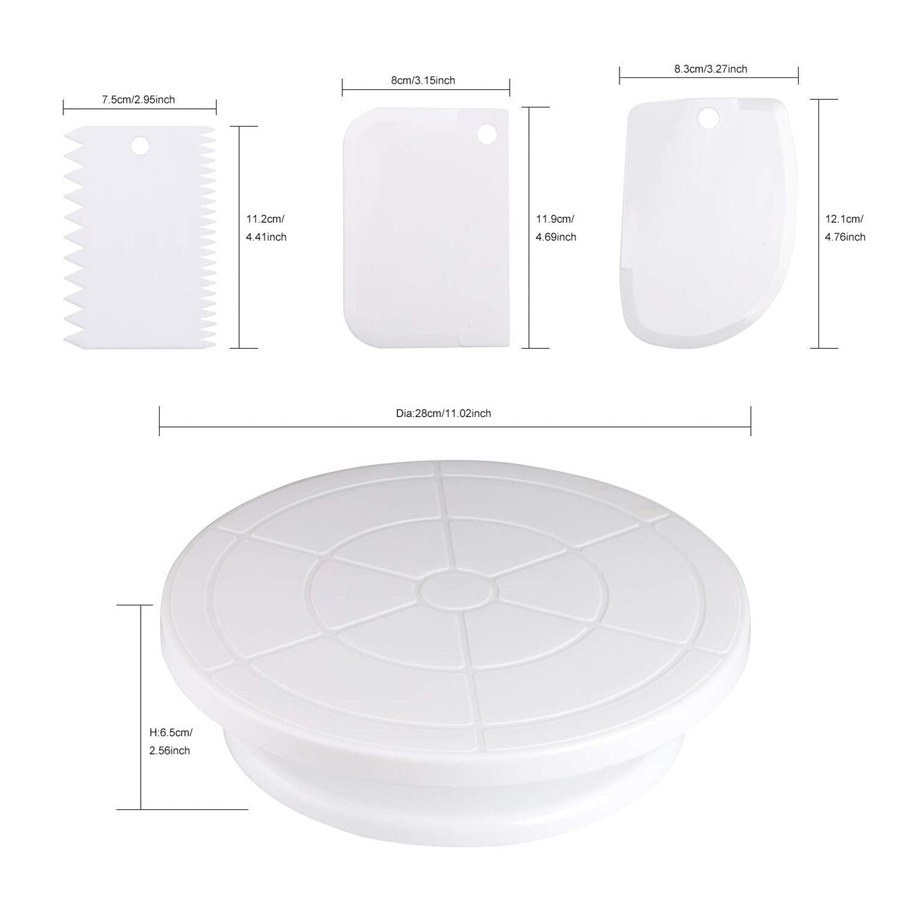 7 Pieces Cake Decorating Turntable,Cake Decorating Supplies with Decorating Comb/Icing Smoother(3pcs),2 Icing Spatula with Sided & Angled … (White)